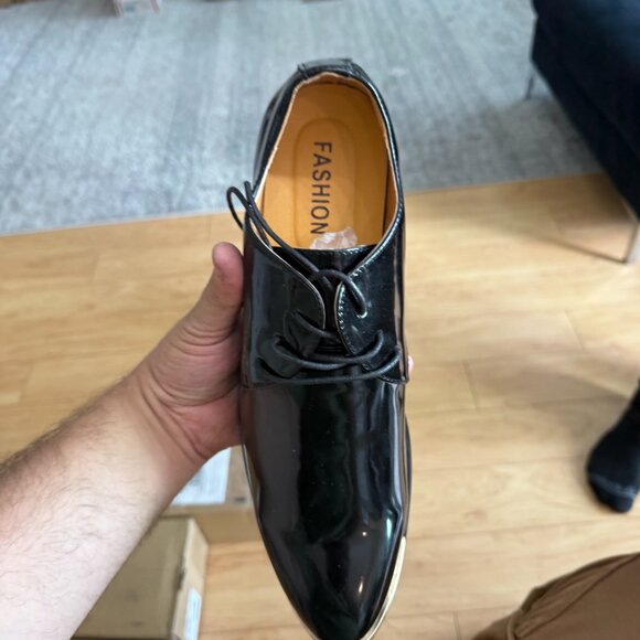 Santimon Men's US 8, 12 Black Patent Leather Lace Up Pointed Toe Oxford Shoes  P - Picture 7 of 10